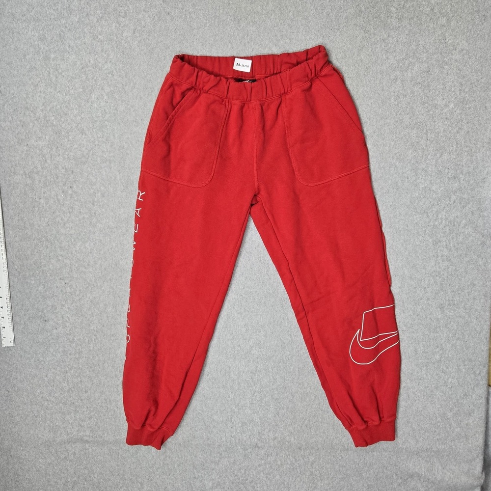 Nike Women Pants S Red Fleece Swoosh Rethink Jogger  25" Inseam READ